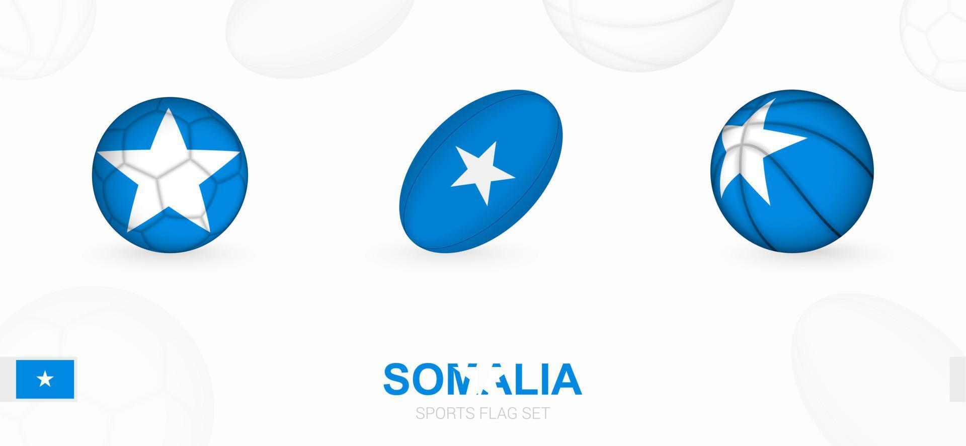 Sport Symbole zum Fußball, Rugby und Basketball mit das Flagge von Somalia. vektor