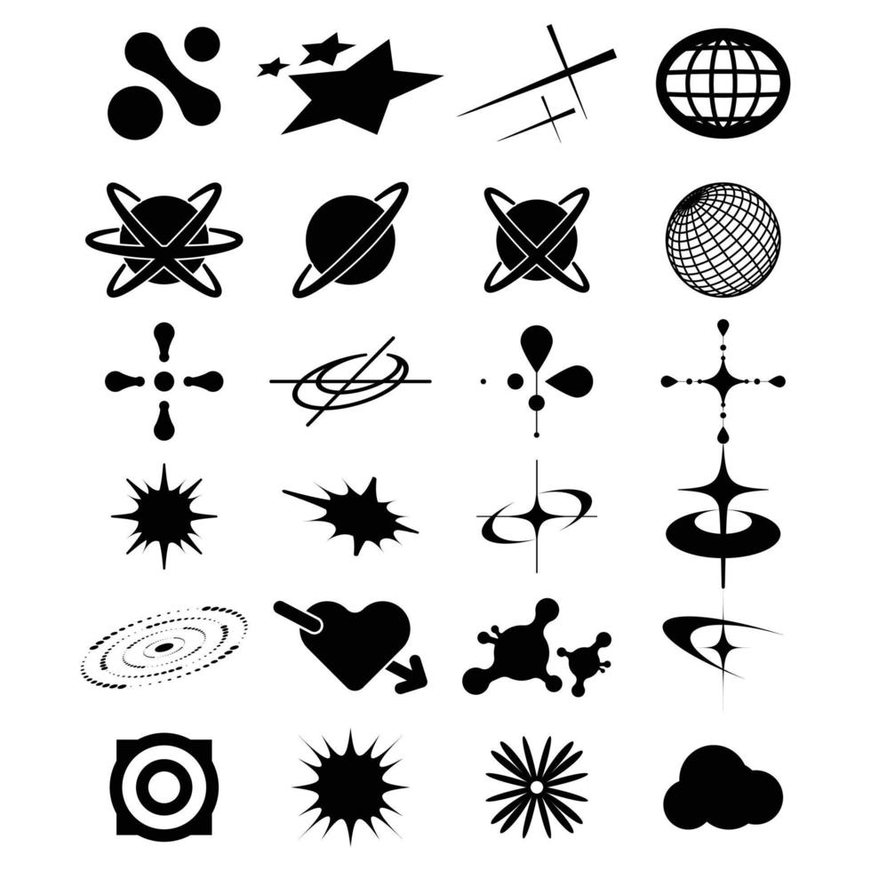 retro trogen element för design. samling av abstrakt grafisk geometrisk symboler och objekt i y2k stil vektor