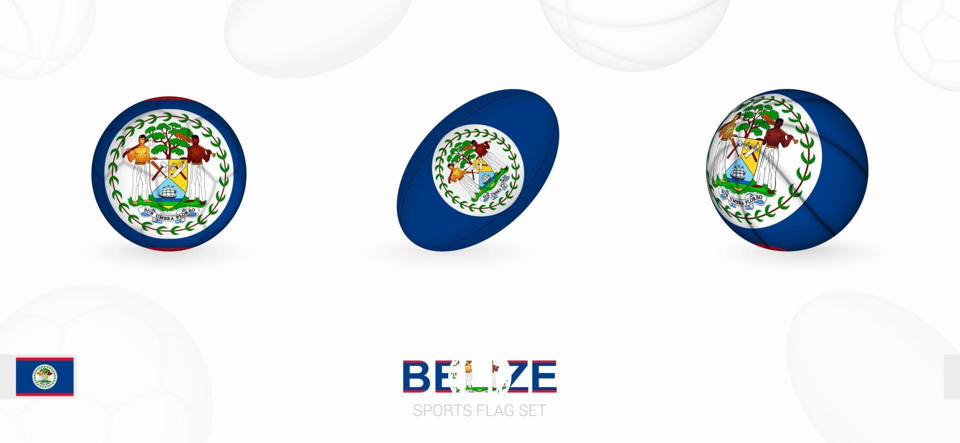 sporter ikoner för fotboll, rugby och basketboll med de flagga av belize. vektor