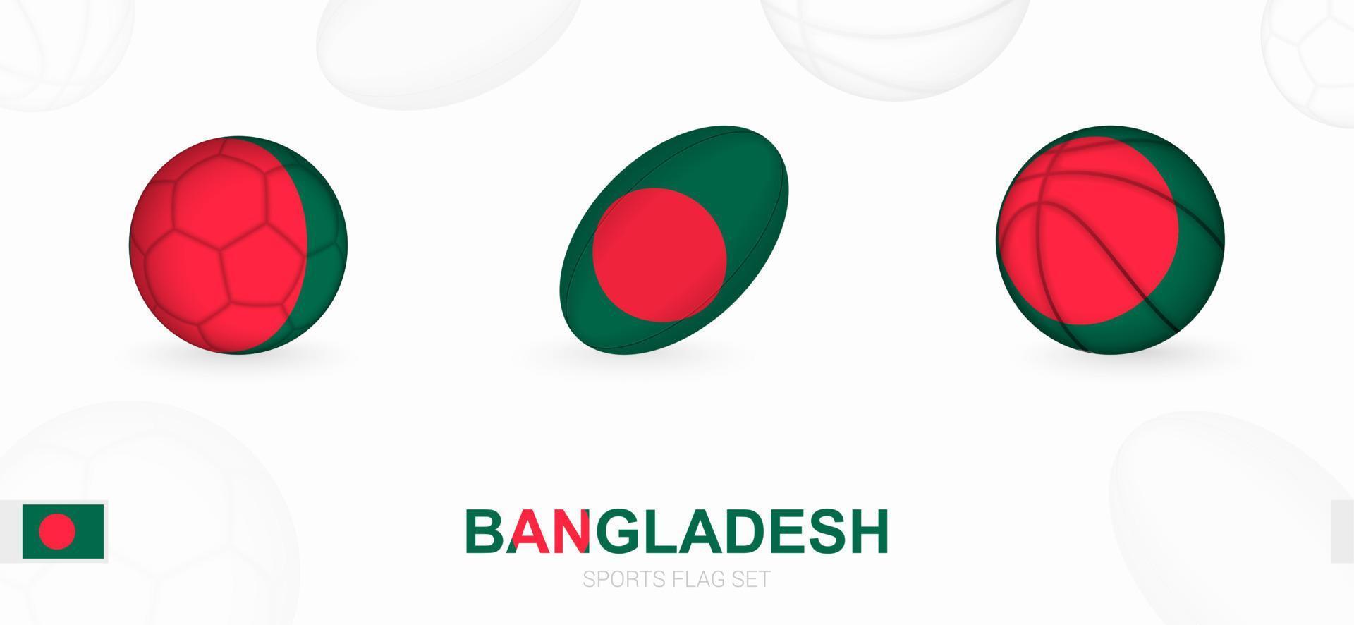 sporter ikoner för fotboll, rugby och basketboll med de flagga av bangladesh. vektor