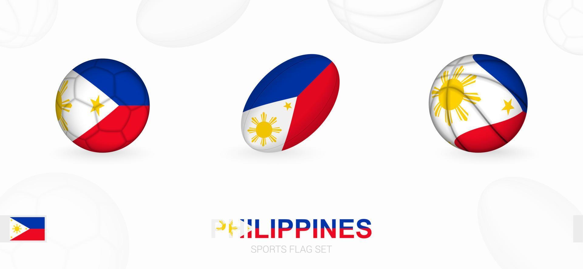 Sport Symbole zum Fußball, Rugby und Basketball mit das Flagge von Philippinen. vektor