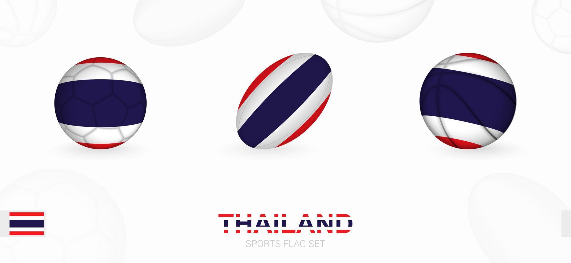 sporter ikoner för fotboll, rugby och basketboll med de flagga av thailand. vektor