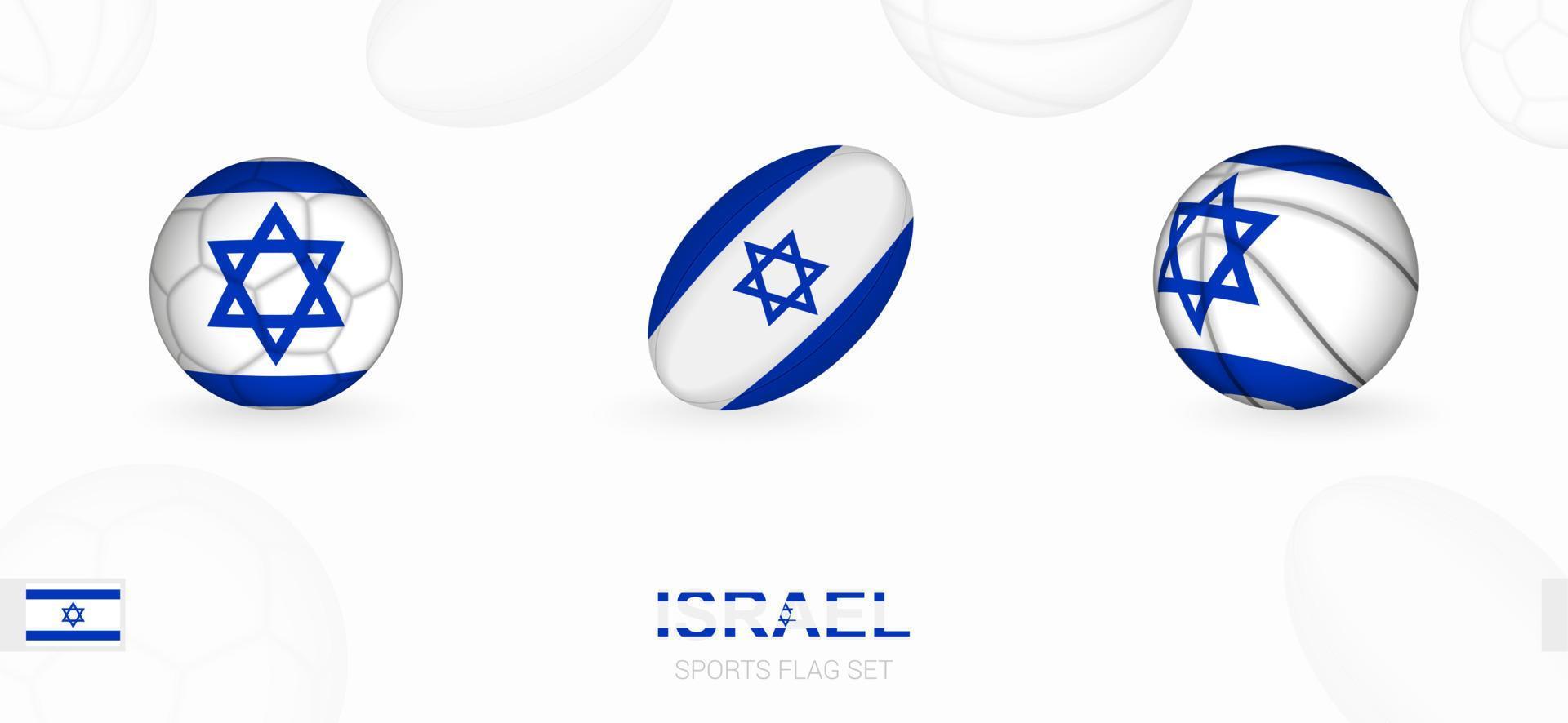 Sport Symbole zum Fußball, Rugby und Basketball mit das Flagge von Israel. vektor