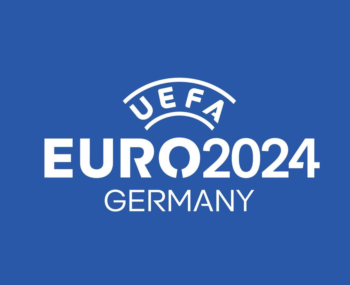 euro 2024 Tyskland symbol logotyp officiell namn vit europeisk fotboll slutlig design vektor illustration med blå bakgrund