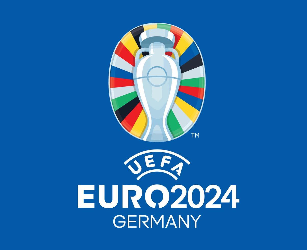 Euro 2024 Deutschland Symbol offiziell Logo mit Name Weiß europäisch Fußball Finale Design Vektor Illustration mit Blau Hintergrund