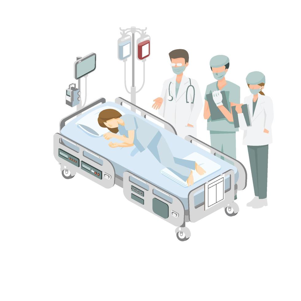 geduldig auf das Krankenhaus Bett und Besucher Grafik Vektor Illustration auf Weiß Hintergrund