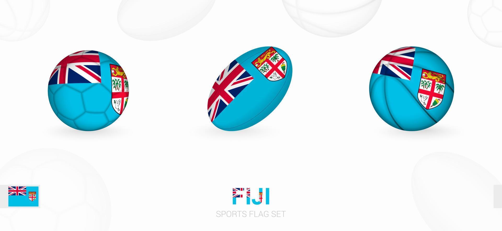 Sport Symbole zum Fußball, Rugby und Basketball mit das Flagge von fidschi. vektor