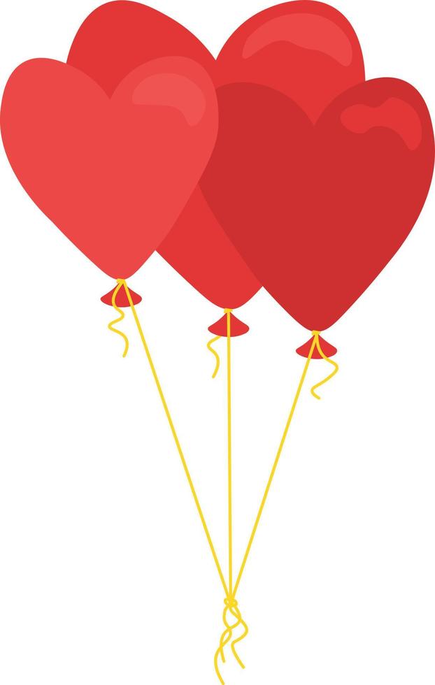 Vektor Illustration von drei Ballon Herzen auf ein golden Zeichenfolge isoliert auf ein Weiß Hintergrund. rot fliegend Helium Herz Luftballons.