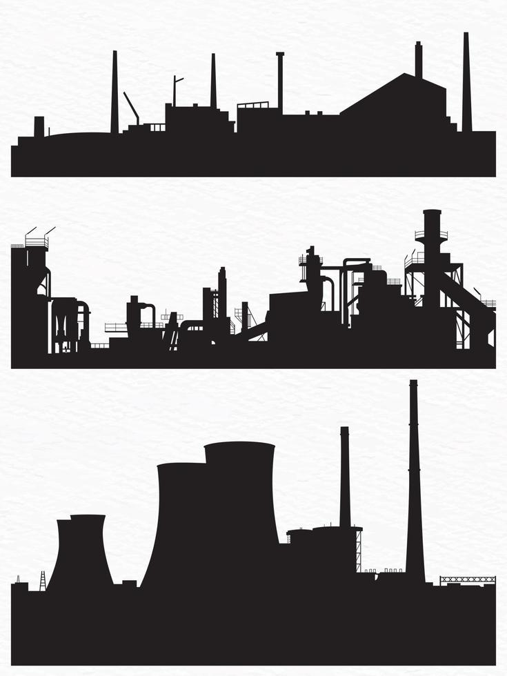 Silhouetten von ein Fabrik, groß Industrie und ein nuklear Leistung Pflanze. vektor