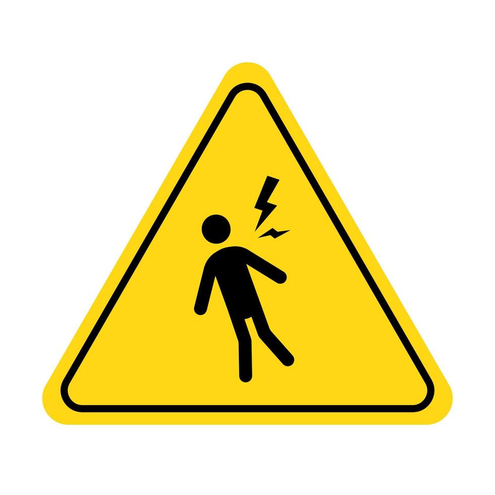 chock fara ikon. Spänning chock varning tecken med elektrisk blixt- piktogram man. varning, fara, gul triangel tecken. vektor