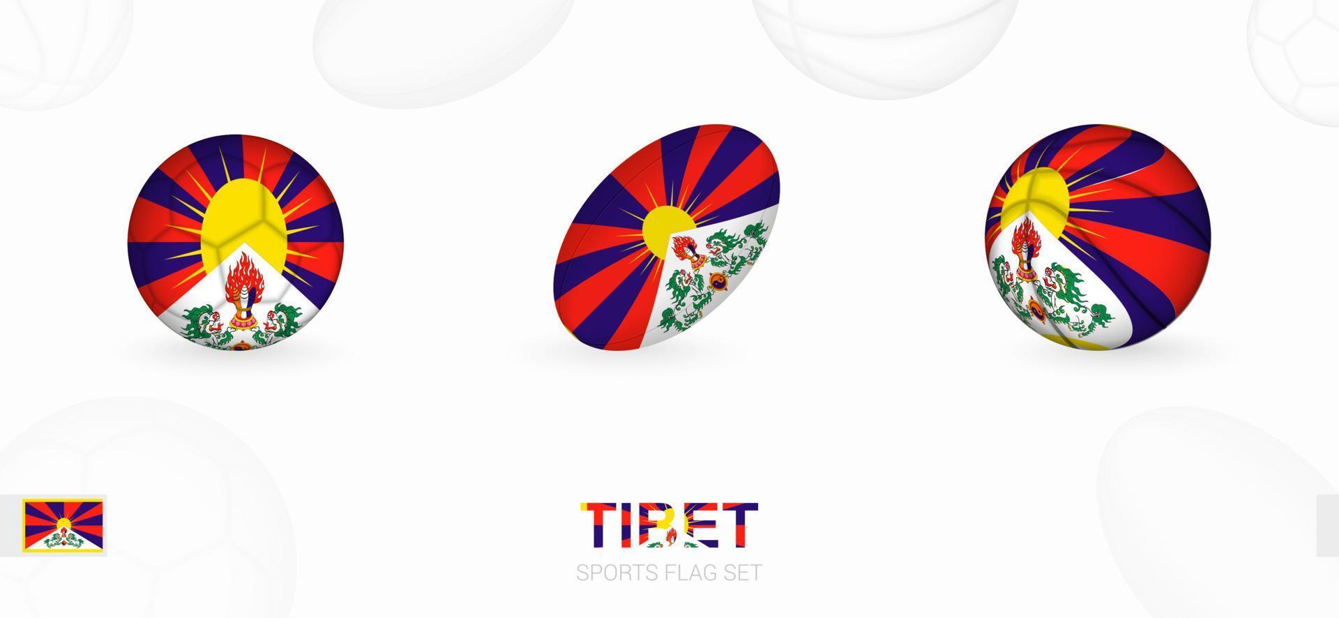 Sport Symbole zum Fußball, Rugby und Basketball mit das Flagge von Tibet. vektor