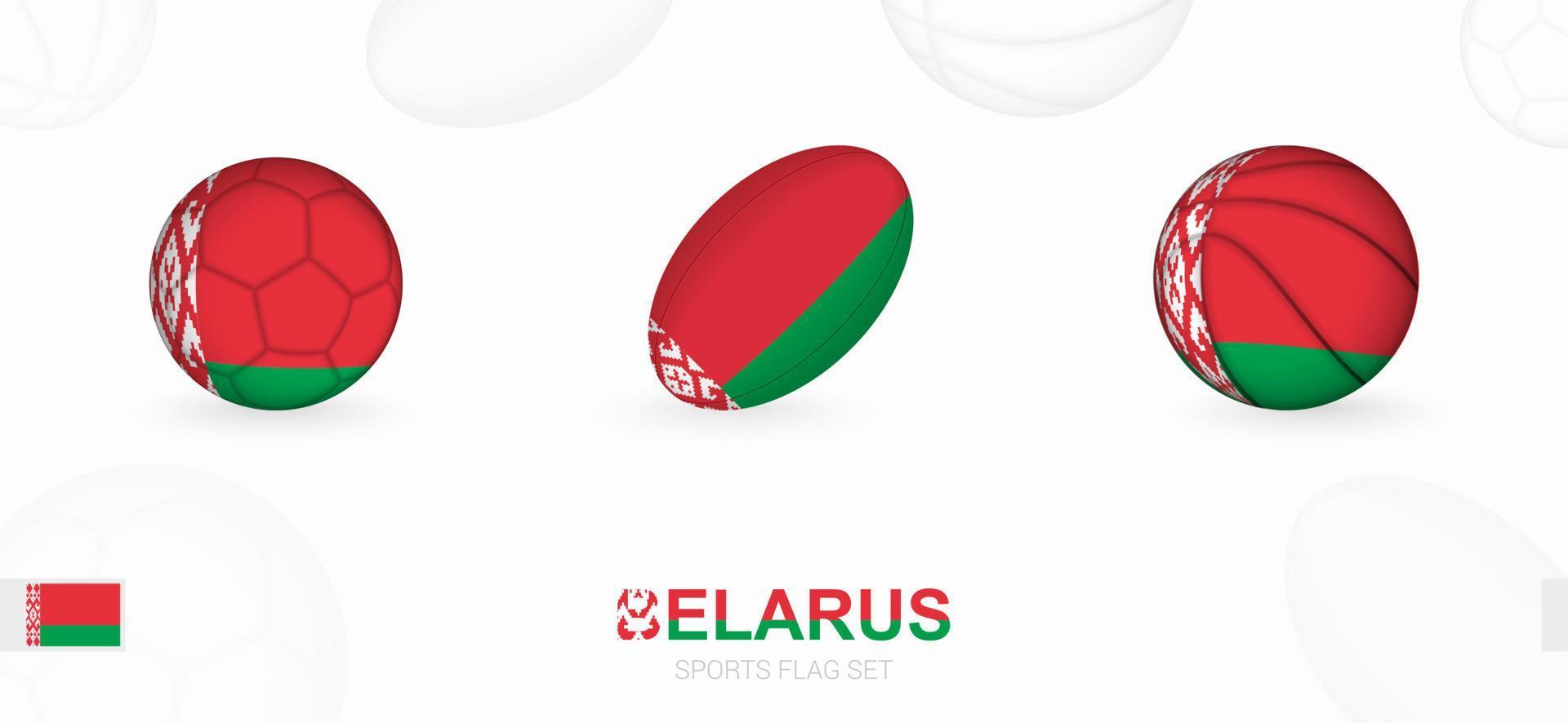 sporter ikoner för fotboll, rugby och basketboll med de flagga av belarus. vektor
