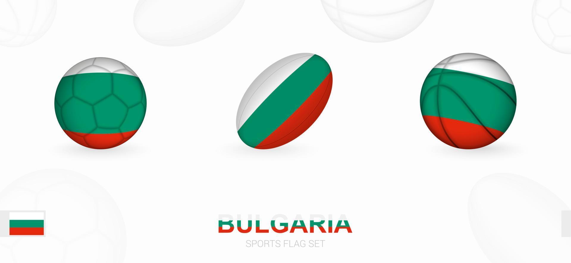 Sport Symbole zum Fußball, Rugby und Basketball mit das Flagge von Bulgarien. vektor