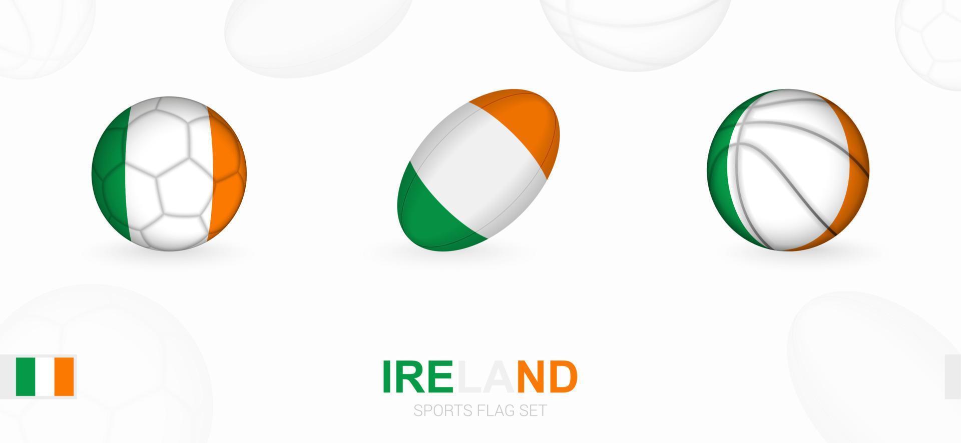sporter ikoner för fotboll, rugby och basketboll med de flagga av irland. vektor