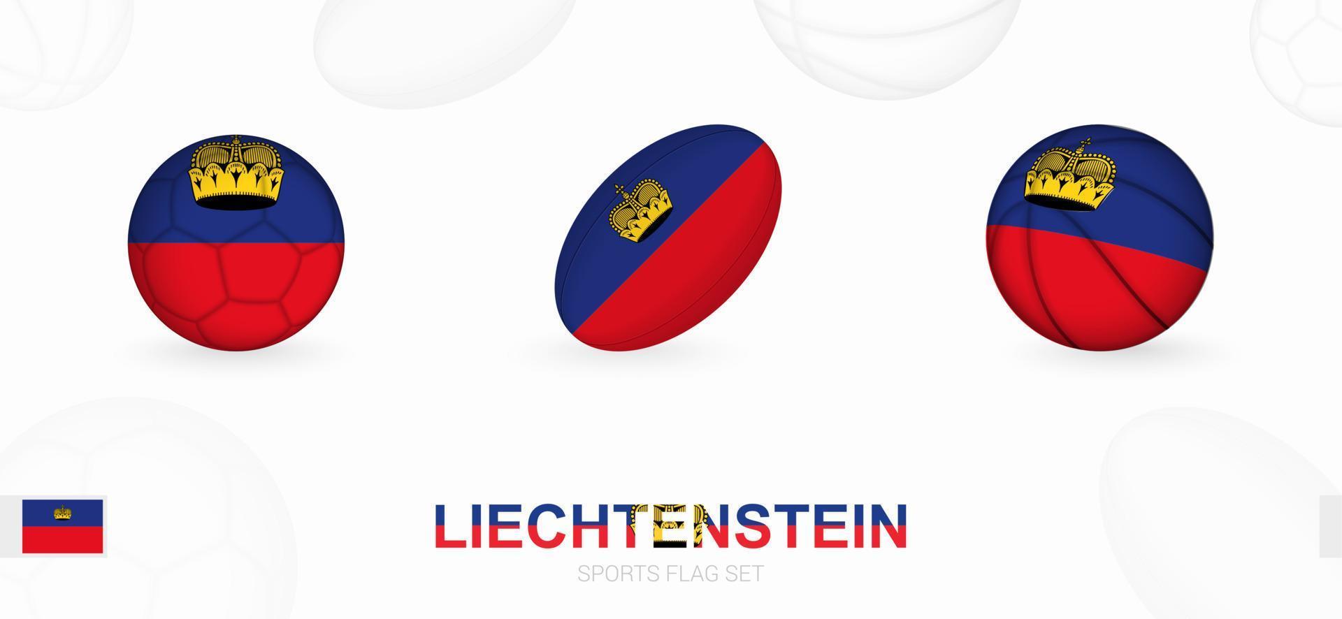 sporter ikoner för fotboll, rugby och basketboll med de flagga av liechtenstein. vektor