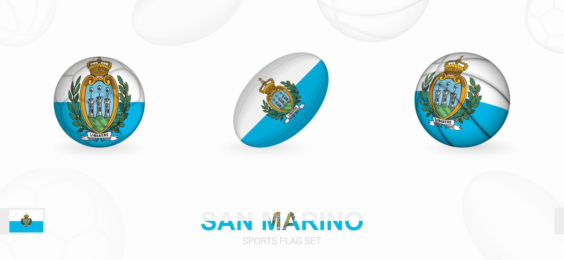 Sport Symbole zum Fußball, Rugby und Basketball mit das Flagge von san Marino. vektor