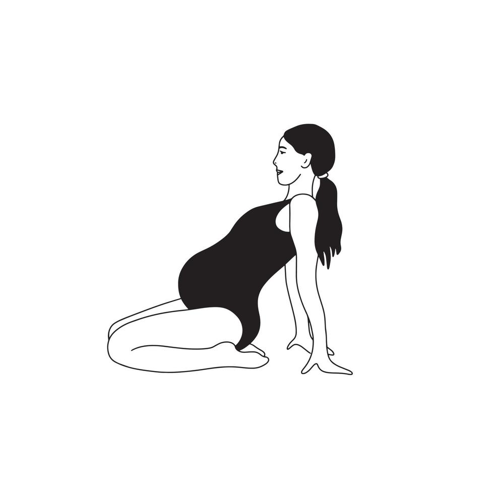 schwanger Frau tun Yoga Übung. Asana zum Gesundheit und Körper Entspannung. Hand gezeichnet Illustration isoliert auf Weiß Hintergrund. vektor