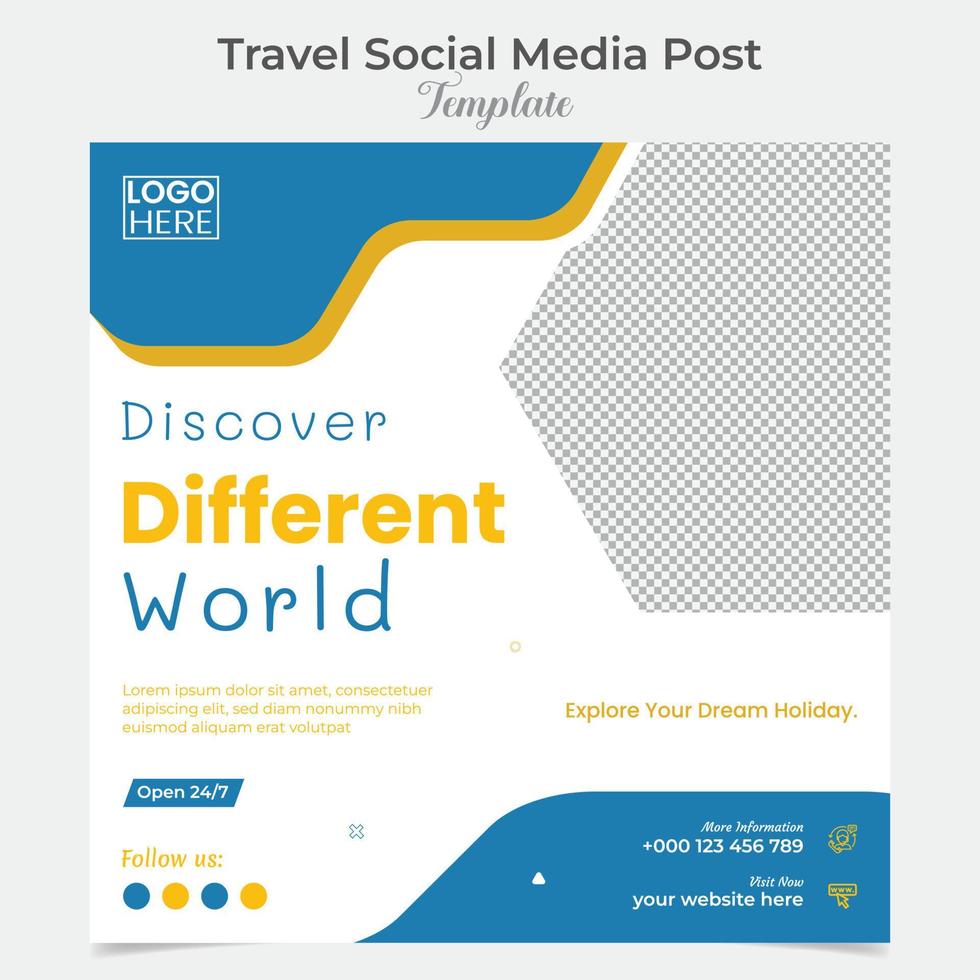 Semester resa och turism fyrkant flygblad posta baner och social media posta mall design vektor