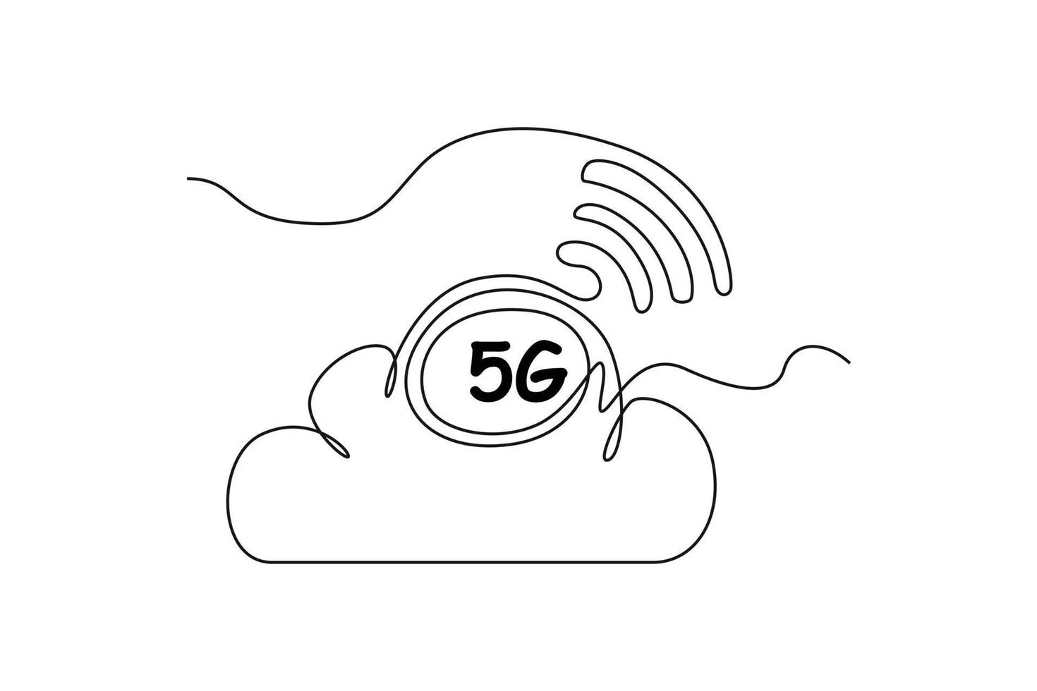 kontinuerlig ett linje teckning 5g i moln nätverk. hög hastighet mobil internet. 5g teknologi begrepp. enda linje dra design vektor grafisk illustration.