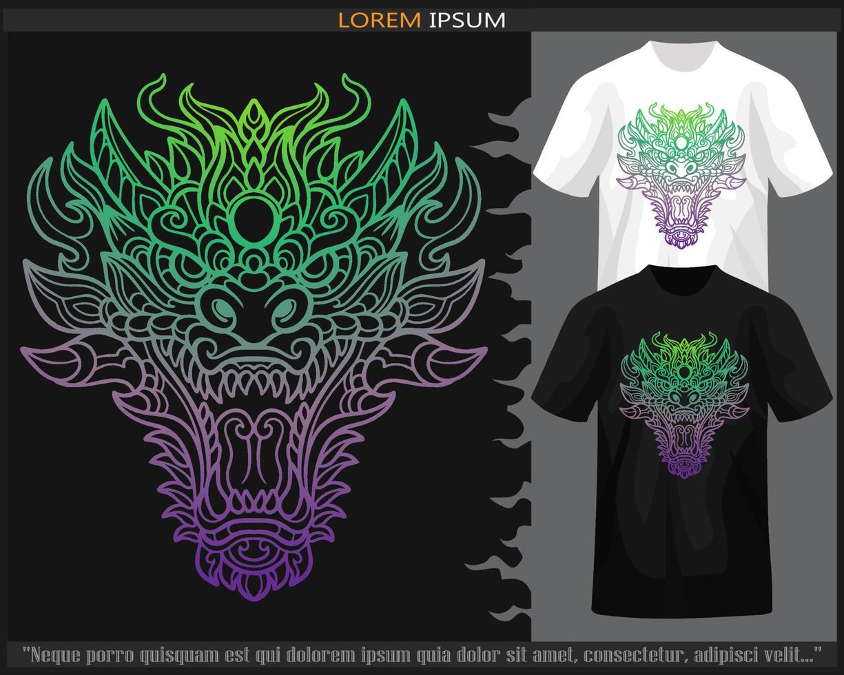 Gradient bunt Drachen Kopf Mandala Kunst isoliert auf schwarz und Weiß t Shirt. vektor