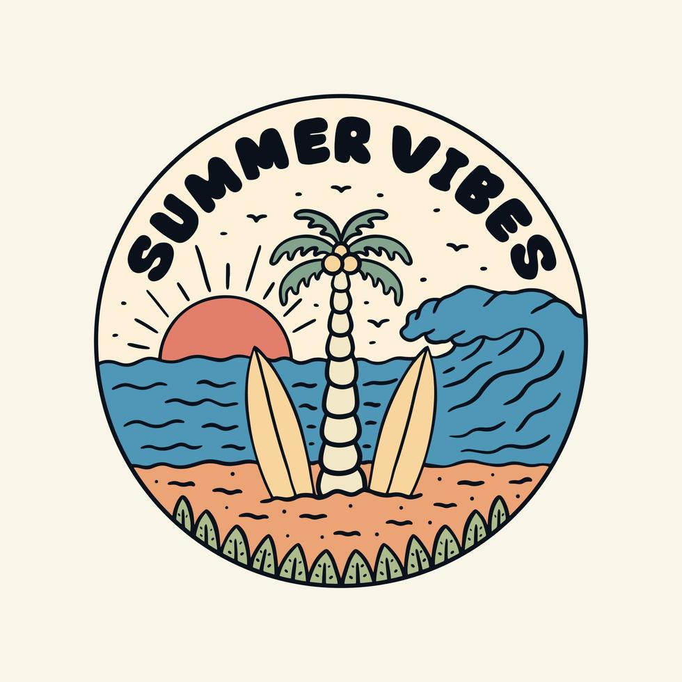 sommar vibrafon med de kokos och tvilling surfingbräda design för t-shirt, bricka, klistermärke, etc för design t-shirt, bricka, klistermärke, etc vektor