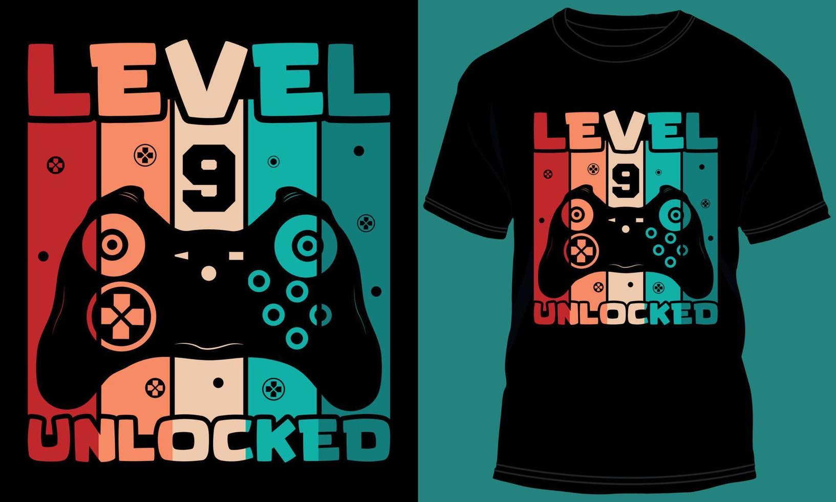 gamer eller gaming nivå 9 olåst tshirt design vektor