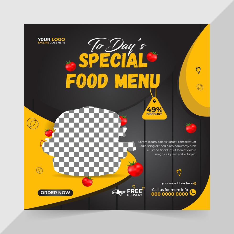 redigerbar mat meny restaurang företag marknadsföring social media posta och digital marknadsföring befordran annonser försäljning och rabatt webb baner vektor mall design