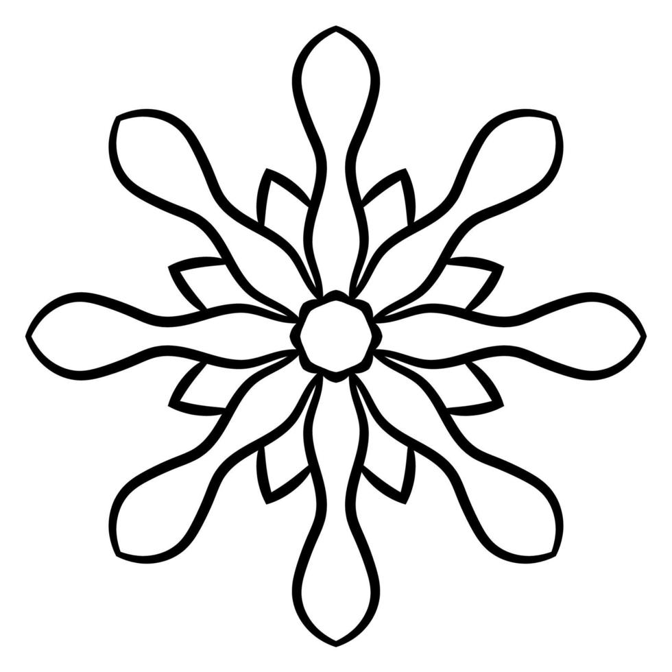 Blumenmandala mit schwarzem Umriss. kritzeln sie rundes dekoratives element für das malbuch, das auf weißem hintergrund lokalisiert wird. floraler geometrischer Kreis. vektor