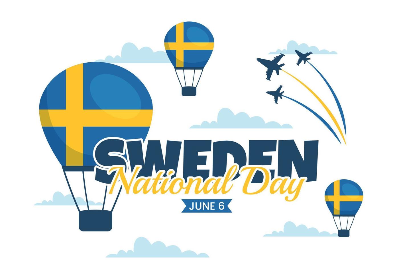 Schweden National Tag Vektor Illustration auf 6 Juni Feier mit Schwedisch Flagge im eben Karikatur Hand gezeichnet zum Netz Banner oder Landung Seite Vorlagen