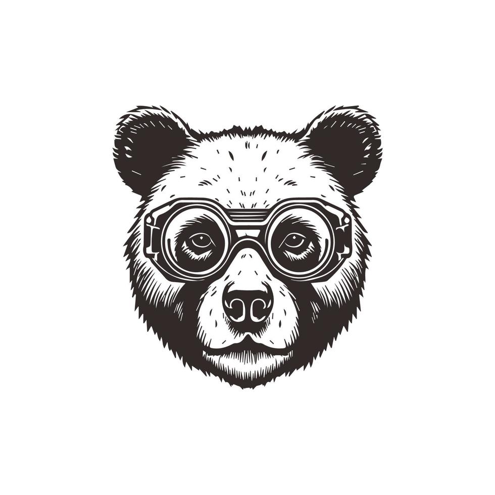 Bär Maskottchen Logo tragen Brille. Grafik Design Vorlage vektor