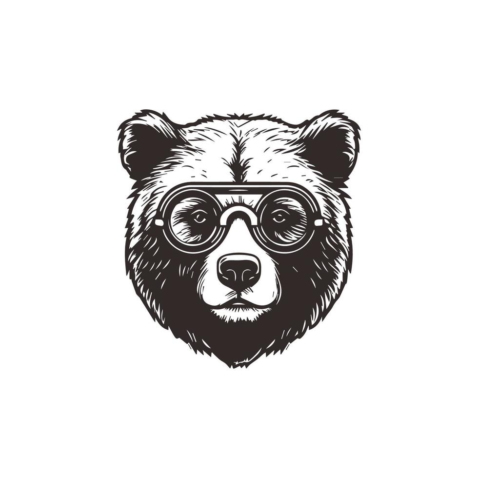 Björn maskot logotyp bär glasögon. grafisk design mall vektor