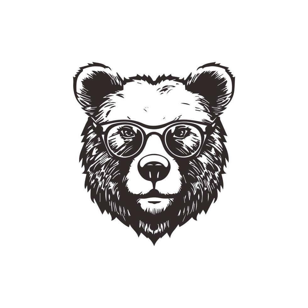 Bär Maskottchen Logo tragen Brille. Grafik Design Vorlage vektor