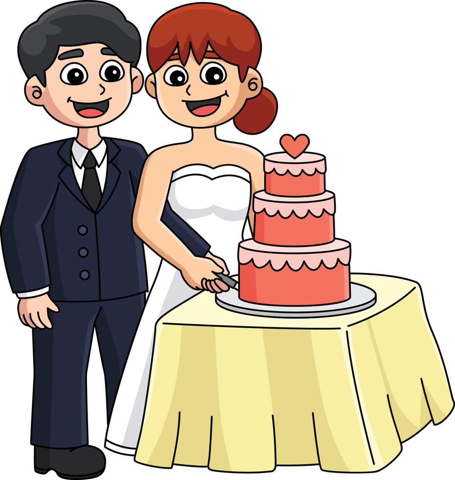 Hochzeit Bräutigam und Braut Schneiden Kuchen Clip Art vektor