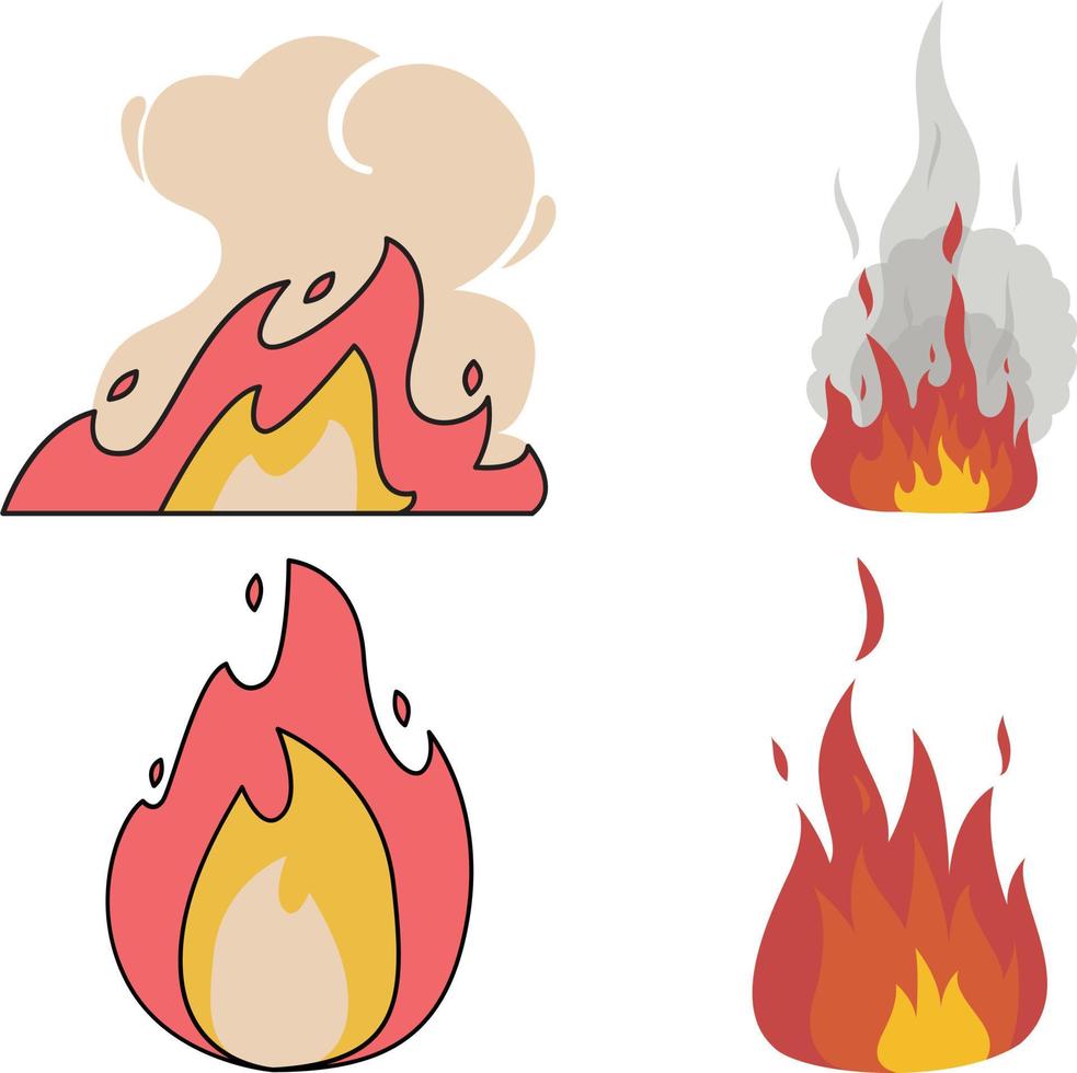 Flammen und Lagerfeuer. einstellen von Feuer Symbole. Vektor Illustration