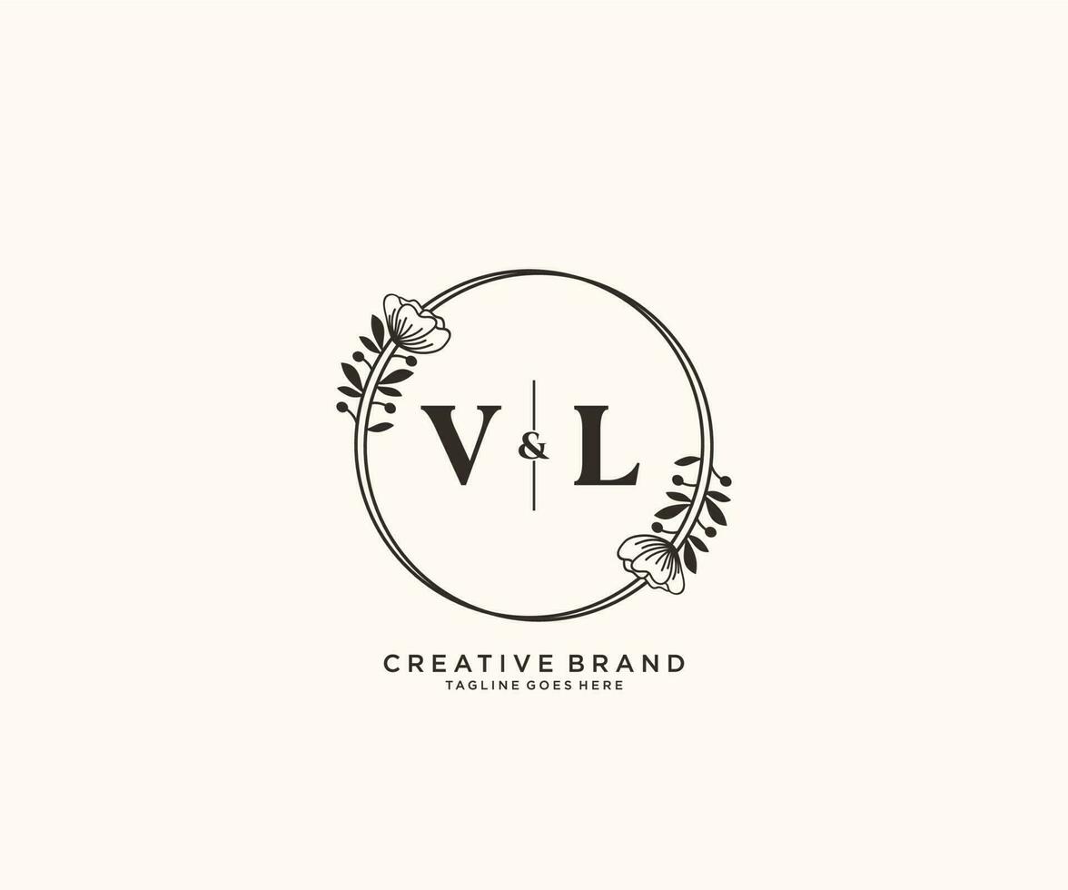 första vl brev hand dragen feminin och blommig botanisk logotyp lämplig för spa salong hud hår skönhet boutique och kosmetisk företag. vektor