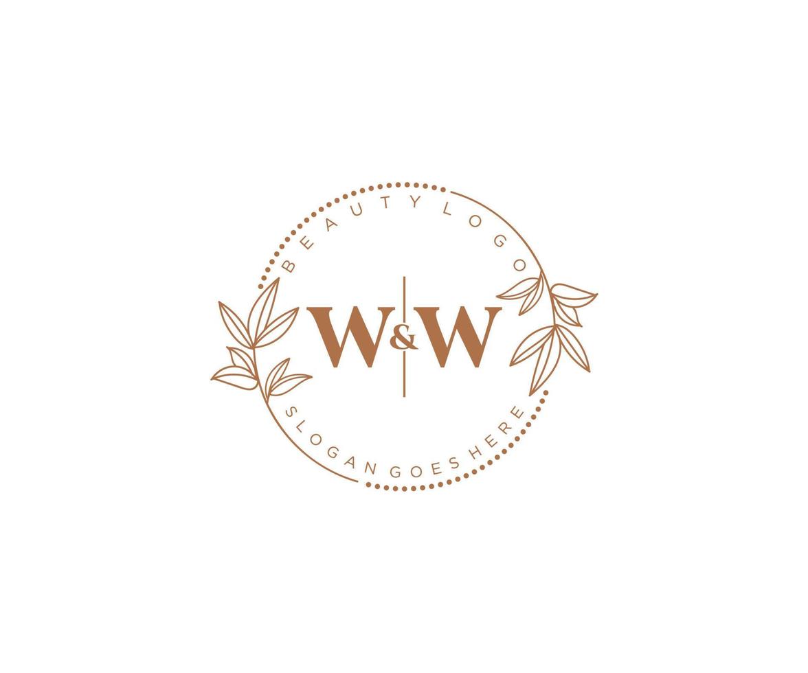 första ww brev skön blommig feminin redigerbar förhandsgjord monoline logotyp lämplig för spa salong hud hår skönhet boutique och kosmetisk företag. vektor