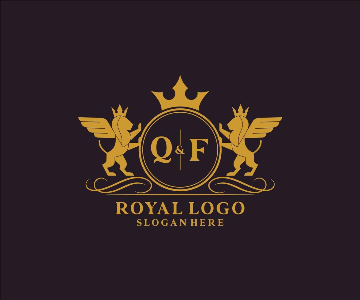 Initiale qf Brief Löwe königlich Luxus heraldisch, Wappen Logo Vorlage im Vektor Kunst zum Restaurant, Königtum, Boutique, Cafe, Hotel, heraldisch, Schmuck, Mode und andere Vektor Illustration.