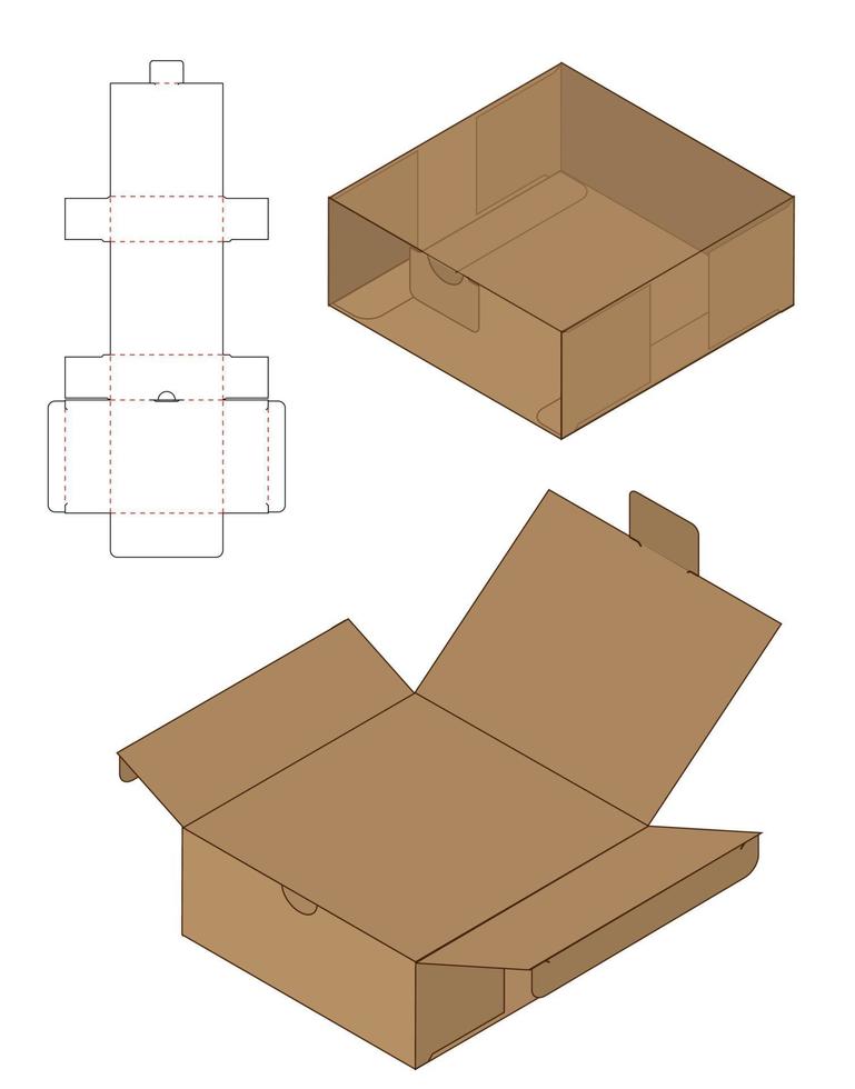 låda förpackning stansad mall design. 3d mock-up vektor