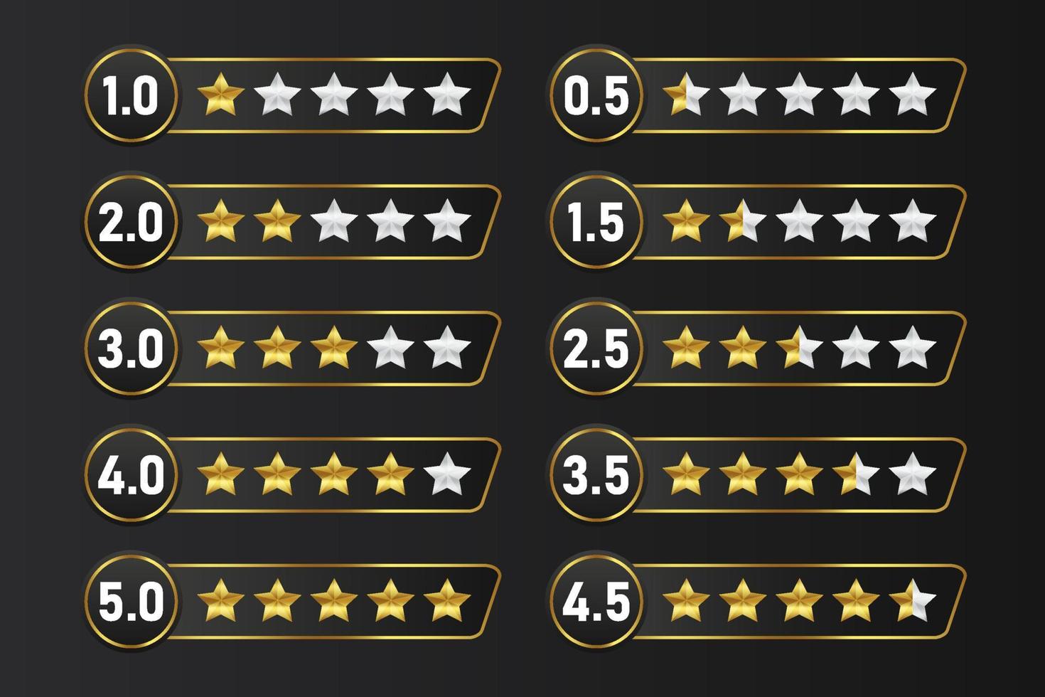 uppsättning betyg stjärnor recension ikon symbol kvalitet service kunder respons mörk guld Betygsätta mall design element vektor