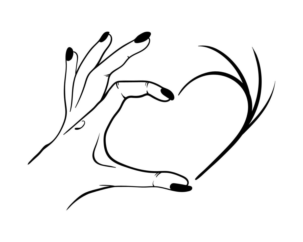 linje konst hjärta från de händer. vektor klotter hand illustration. begrepp av vänskap och förtroende.