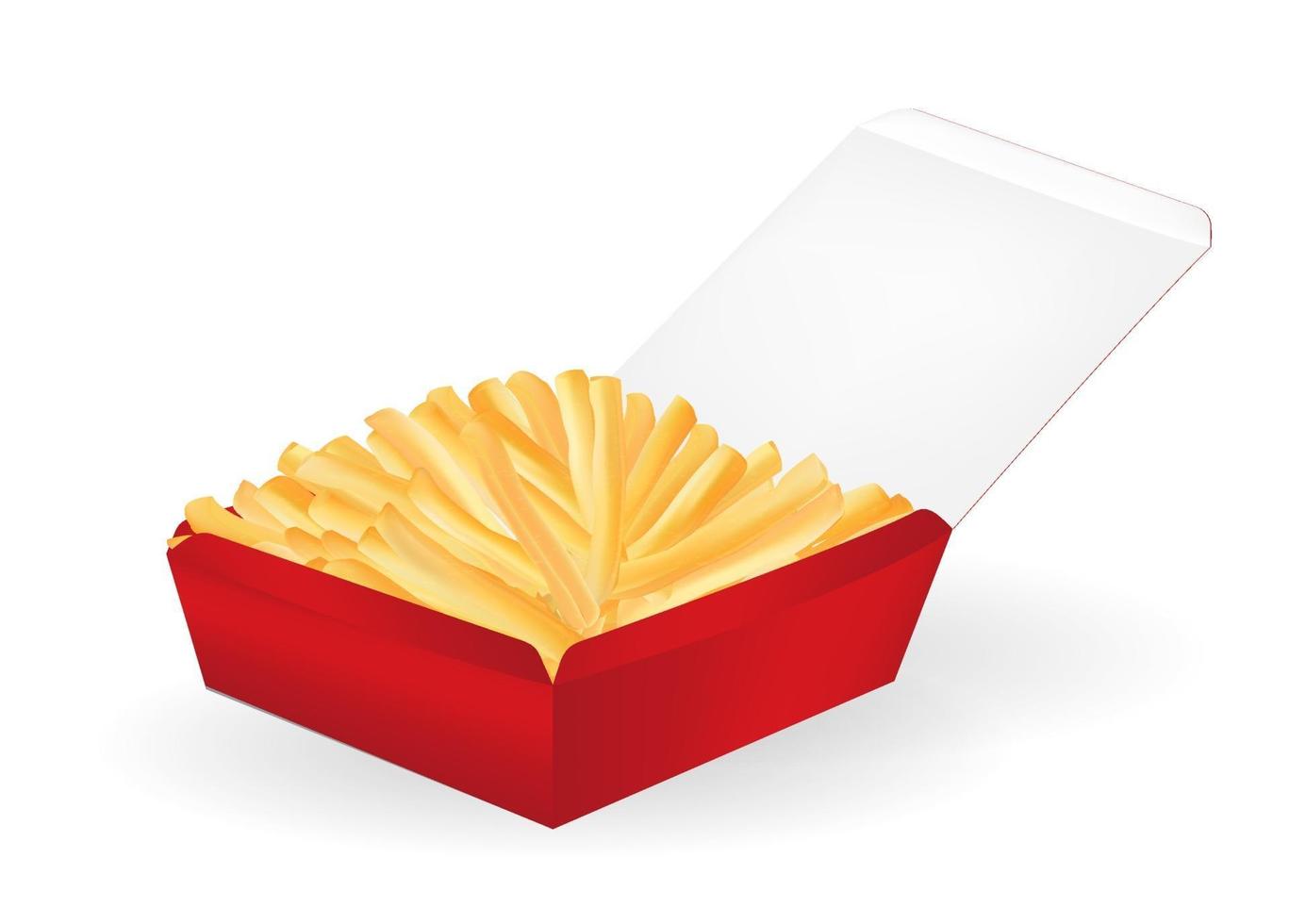 riktiga pommes frites i ett rött pappersförpackningspaket vektor