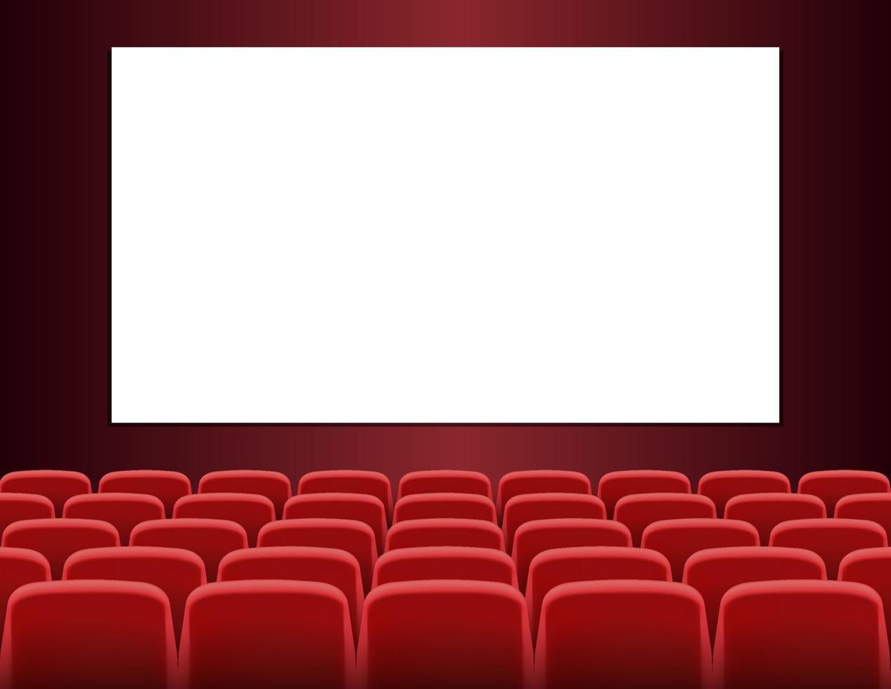 Reihen roter Sitze vor weißem, leerem Bildschirm vektor
