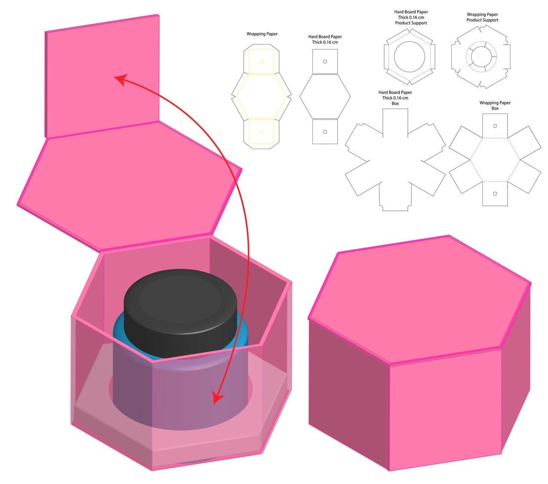 låda förpackning stansad mall design. 3d mock-up vektor