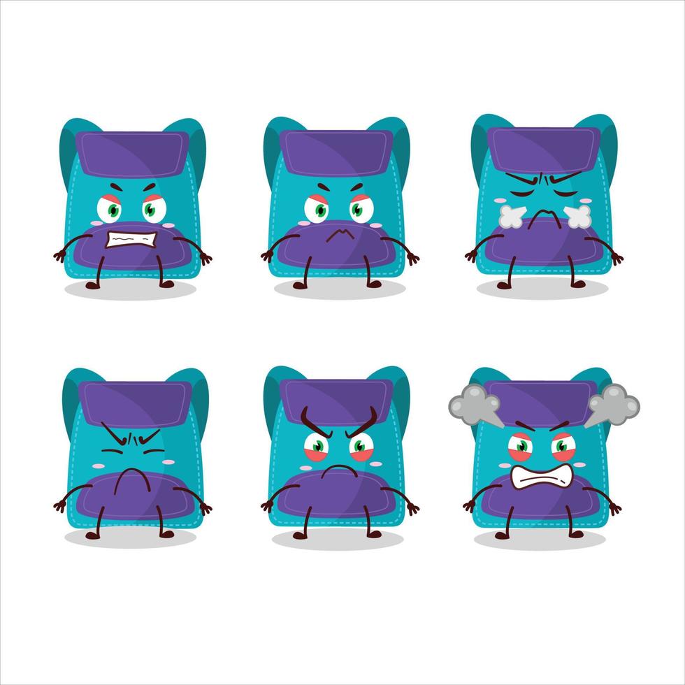 Blau Tasche Karikatur Charakter mit verschiedene wütend Ausdrücke vektor