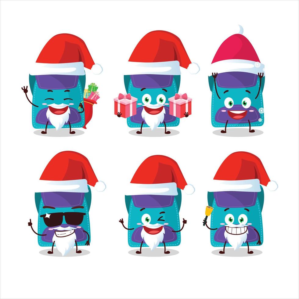 Santa claus Emoticons mit Blau Tasche Karikatur Charakter vektor