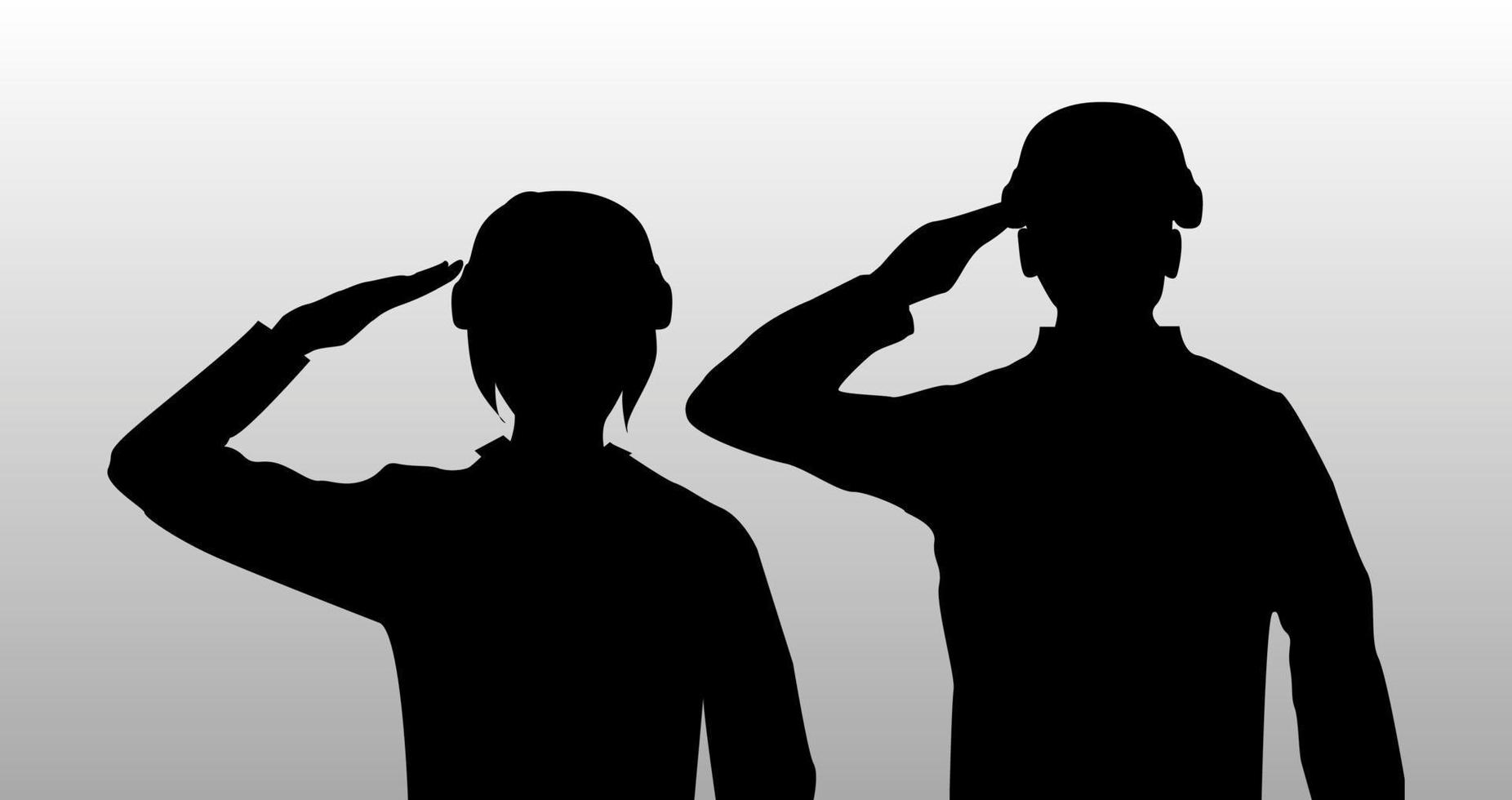 Silhouette schwarzer Gruß Männer und Frauen Soldat vektor