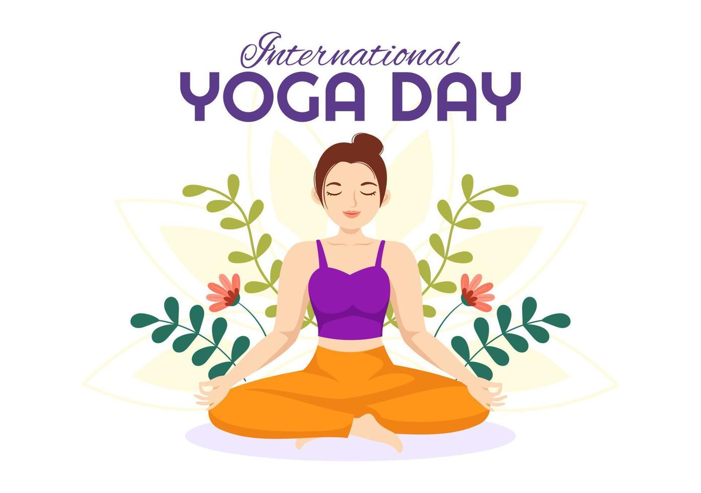 International Yoga Tag Illustration auf Juni 21 mit Frau tun Körper Haltung trainieren oder Meditation im Gesundheitswesen eben Karikatur Hand gezeichnet Vorlagen vektor