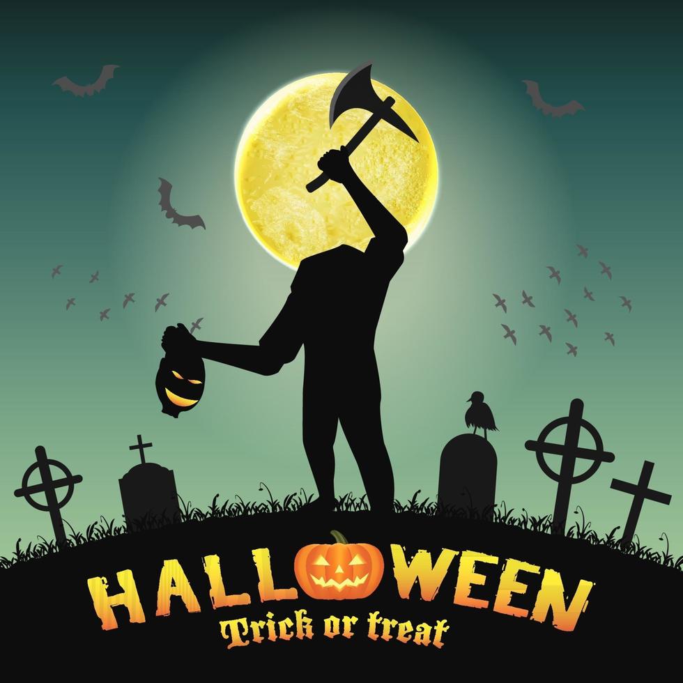 halloween silhuett huvudlösa monster på kyrkogården vektor