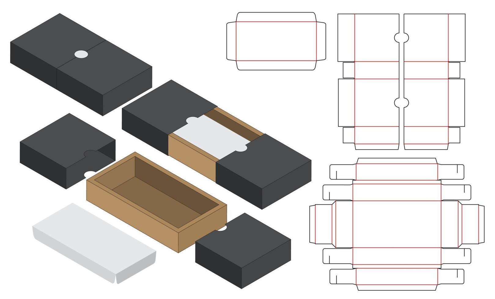 låda förpackning stansad mall design. 3d mock-up vektor