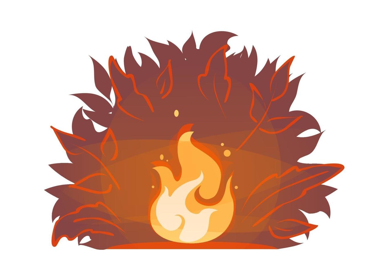 roter Waldbrand auf Nachtbuschschattenbildhintergrund. Illustration des Sommerbrandes. Lagerfeuer-Symbol. brennender Lagerfeuervektor. Brennholz Flammen, brennen Kamin Cartoon Aufkleber. helle Flamme mit Funken vektor